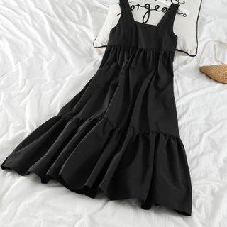 Square-neck Sleeveless Shift Dress Black - One Size