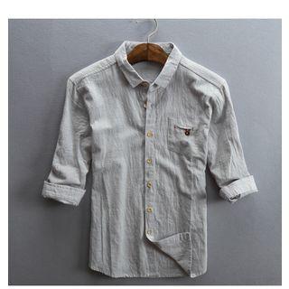 Elbow-sleeve Plain Casual Shirt
