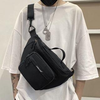 Plain Nylon Zip Sling Bag Black - One Size