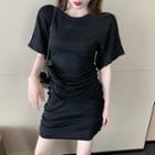 Short-sleeve Crinkled Mini Sheath Dress Black - One Size