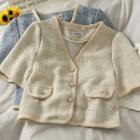 Slim-fit Tweed V-neck Top