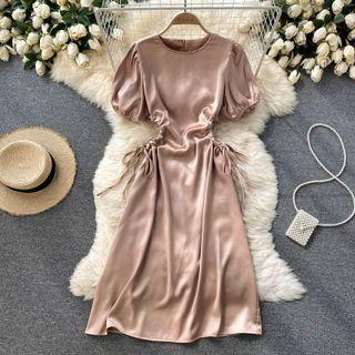 Cutout Waist Drawstring Dress