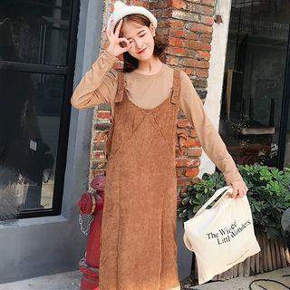 Set: Long-sleeve T-shirt + Corduroy Pinafore Dress