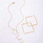 Set: Square Alloy Earring + Pendant Necklace 21652 - Gold - One Size