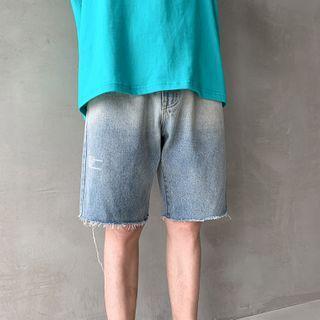 Gradient Denim Wide-leg Shorts