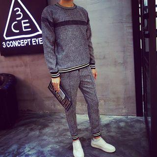 Set : Contrast Trim Pullover + Sweatpants