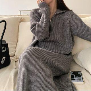 Zipper Knit Polo Dress