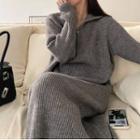 Zipper Knit Polo Dress