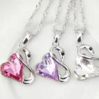 Crystal Heart Swan Pendant Necklace