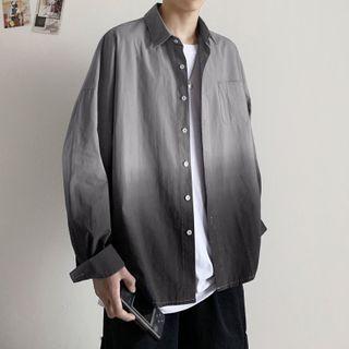 Pocket-front Gradient Long-sleeve Oversize Shirt