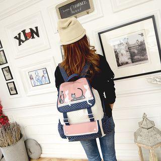 Polka Dot Color Block Canvas Backpack