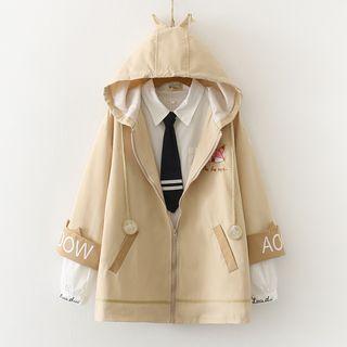 Fox Print Lettering Zip Jacket
