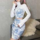 Set: Long-sleeve Tie Dye Turtleneck Top + Skirt