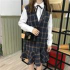 Mock-two Check Long-sleeve Shirtdress