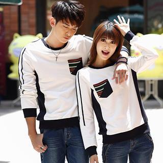 Couple Long-sleeve Pinstriped T-shirt