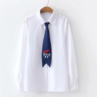 Set: Plain Shirt + Cat Embroidered Necktie