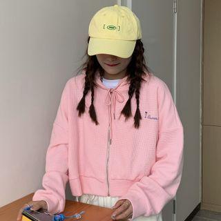 Letter Embroidered Hooded Cropped Jacket