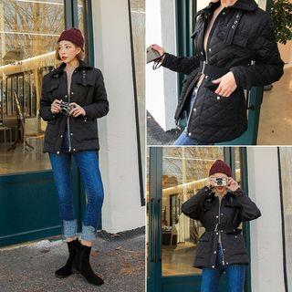 High-neck Quilted Safari Jacket With Belt One Size
