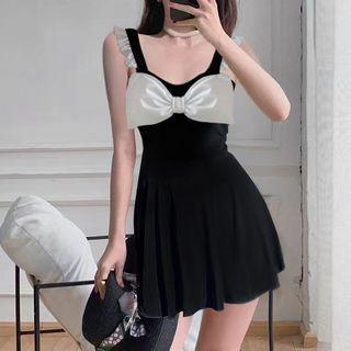 Ruffled Two-tone Swimsuit / Swim Skirt / Set