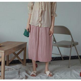 Crinkled Satin Slit Midi Skirt