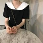 Short-sleeve Collared A-line Dress As Shown In Figure - One Size