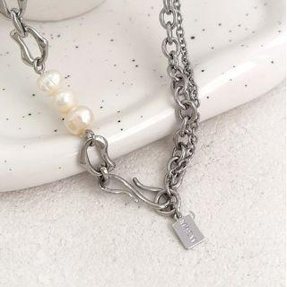Lettering Tag Pendant Layered Necklace 1 Pc - Necklace - Silver - One Size