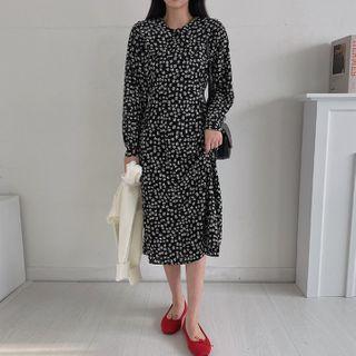 Wide-collar Floral Midi Dress