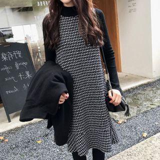 Set Of 2: Semi Turtleneck Plain Top & Pattern Mermaid Tank Dress