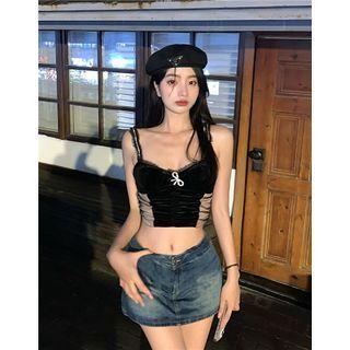 Ribbon Mesh Panel Camisole Top Black - One Size