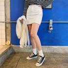 Zip-fly Fray-hem Miniskirt