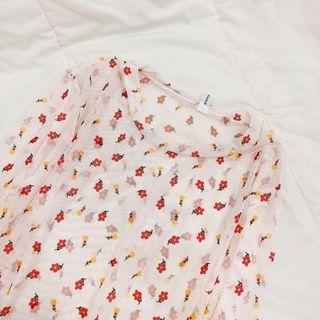 Long-sleeve Flower Print Sheer T-shirt