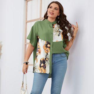 Plus Size Short-sleeve Floral Shirt