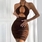 Halter-neck Cutout Ruched Bodycon Dress