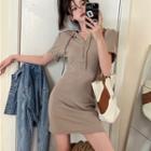 Short-sleeve Hood Sheath Dress