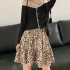 Lace Trim Cold-shoulder Cropped Top / Leopard Print Mini A-line Skirt