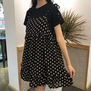 Polka Dot Shoulder-tie Minidress
