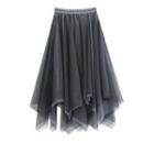 Color-block Asymmetrical Mesh A-line Midi Skirt