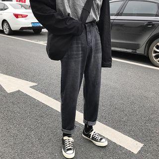 Roll-up Washed Straight-cut Jeans