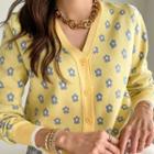 V-neck Flower Pattern Cardigan