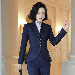 Single-breasted Striped Blazer / Straight-leg Dress Pants / Set