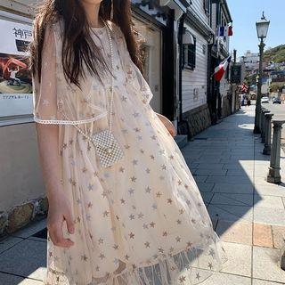 Elbow-sleeve Star Pattern A-line Dress