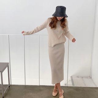 Wool Blend Rib Knit Long Skirt