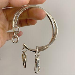Layered Alloy Open Bangle Sl0339 - Silver - One Size