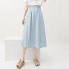 Plain Band-waist Double-pocket Midi A-line Skirt