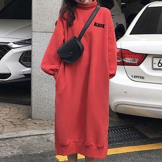 Puff-sleeve Lettering Midi Sweatshirt Dress