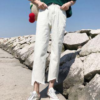 High Waist Fringed Cropped Jeans