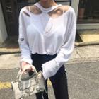 Long-sleeve Cut Out Knit T-shirt