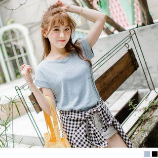 Cap Sleeve Round Neck Pocketed T-shirt