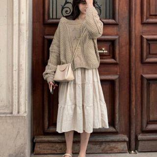 Sweater / Puff-sleeve Midi A-line Dress