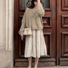 Sweater / Puff-sleeve Midi A-line Dress